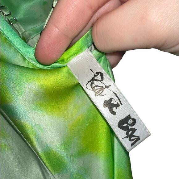 Rat & Boa Juniper Cowl Neck Silk Maxi Gown/Dress Neon Green/White Size XXS - Picture 3 of 10